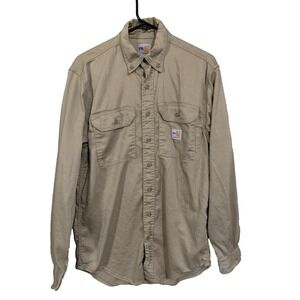 CARHARTT FRS003 FR CAT2‎ Button Up Twill Long Sleeve Shirt Khaki Mens S Workwear